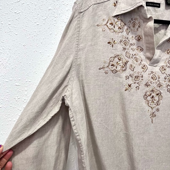 Structure Linen‎ pull over long sleeves shirt M - Picture 6 of 7